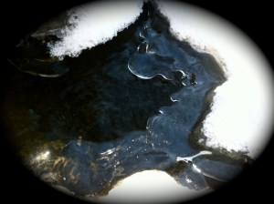 En glittrande hinna av is över mörkt vatten